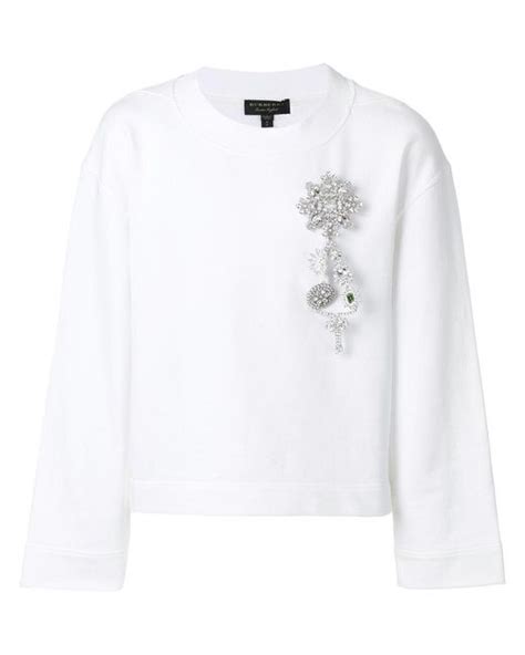 burberry white cropped sweatshirt with crystal brooch|Burberry Cropped Sweatshirt With Crystal Brooch In White.